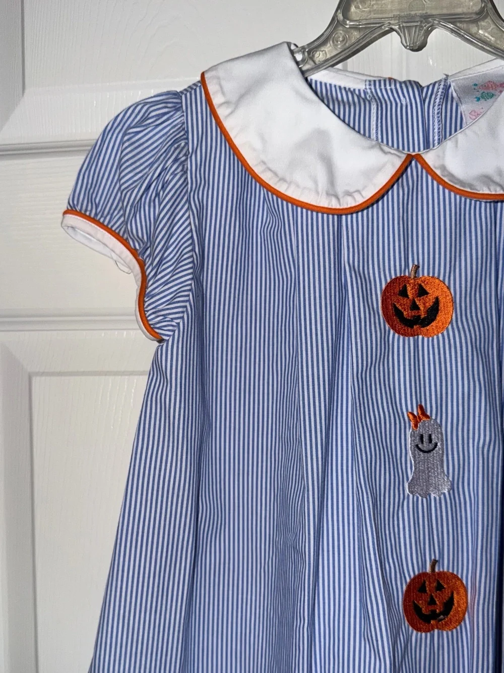 Stitchy Fish Girls Size 5 Halloween Pumpkin Ghost Pinstripe Dress